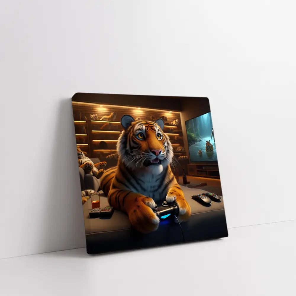 Tiger Gaming on Couch Cozy Room – Wall Art