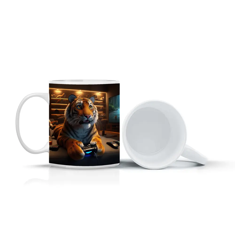 Tiger Gaming on Couch Cozy Room – Mugs