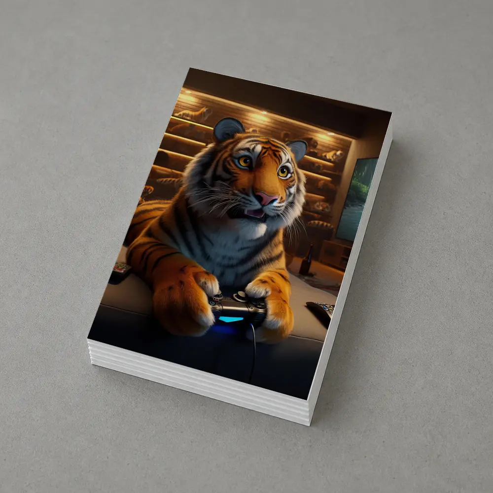Tiger Gaming on Couch Cozy Room – Postcards