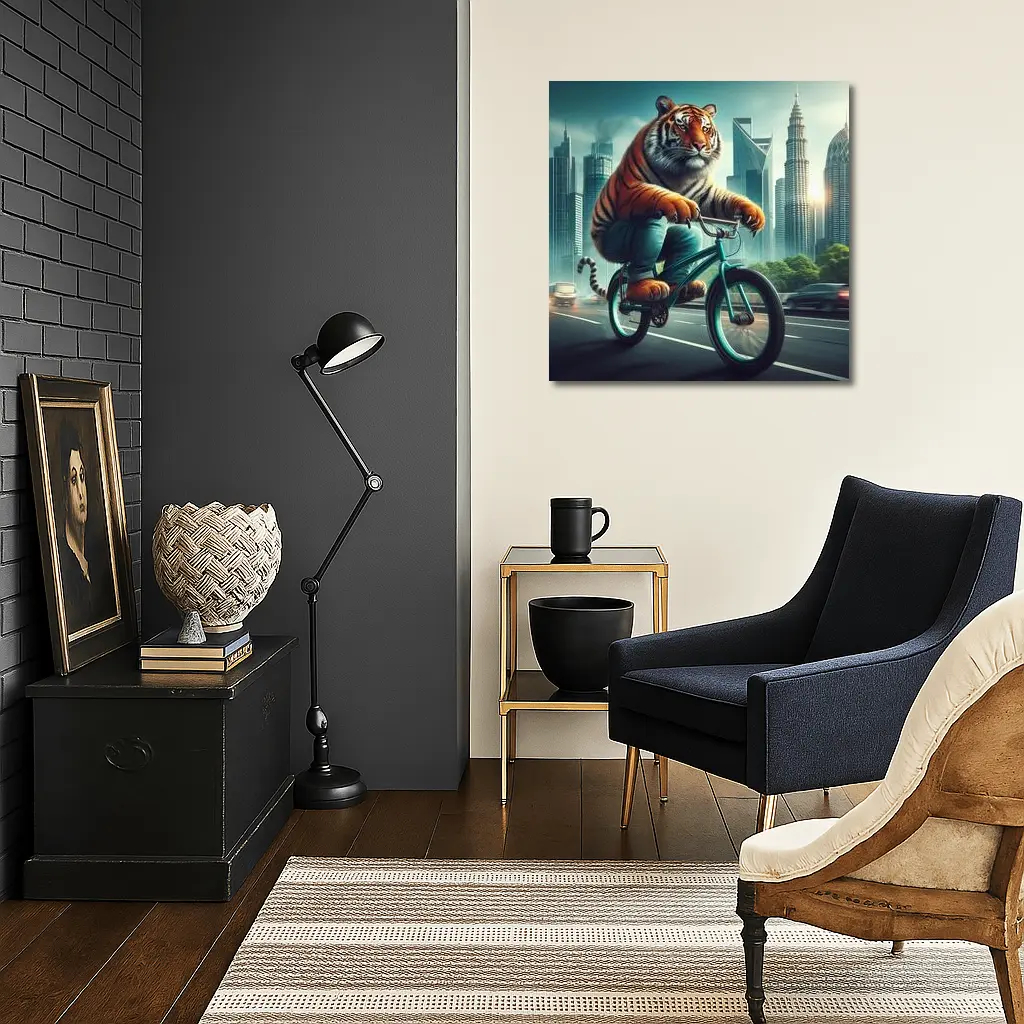 Tiger Riding Bicycle City Skyline Art – Wall Art