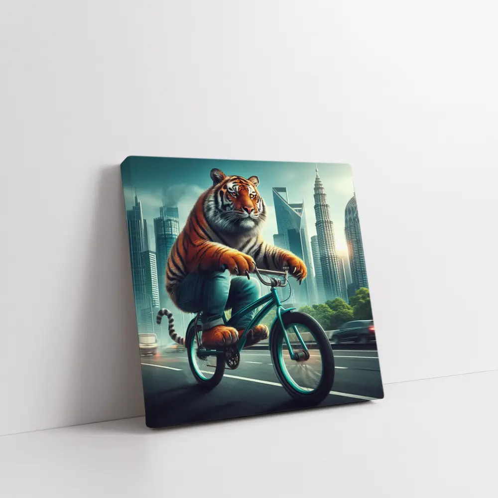 Tiger Riding Bicycle City Skyline Art – Wall Art