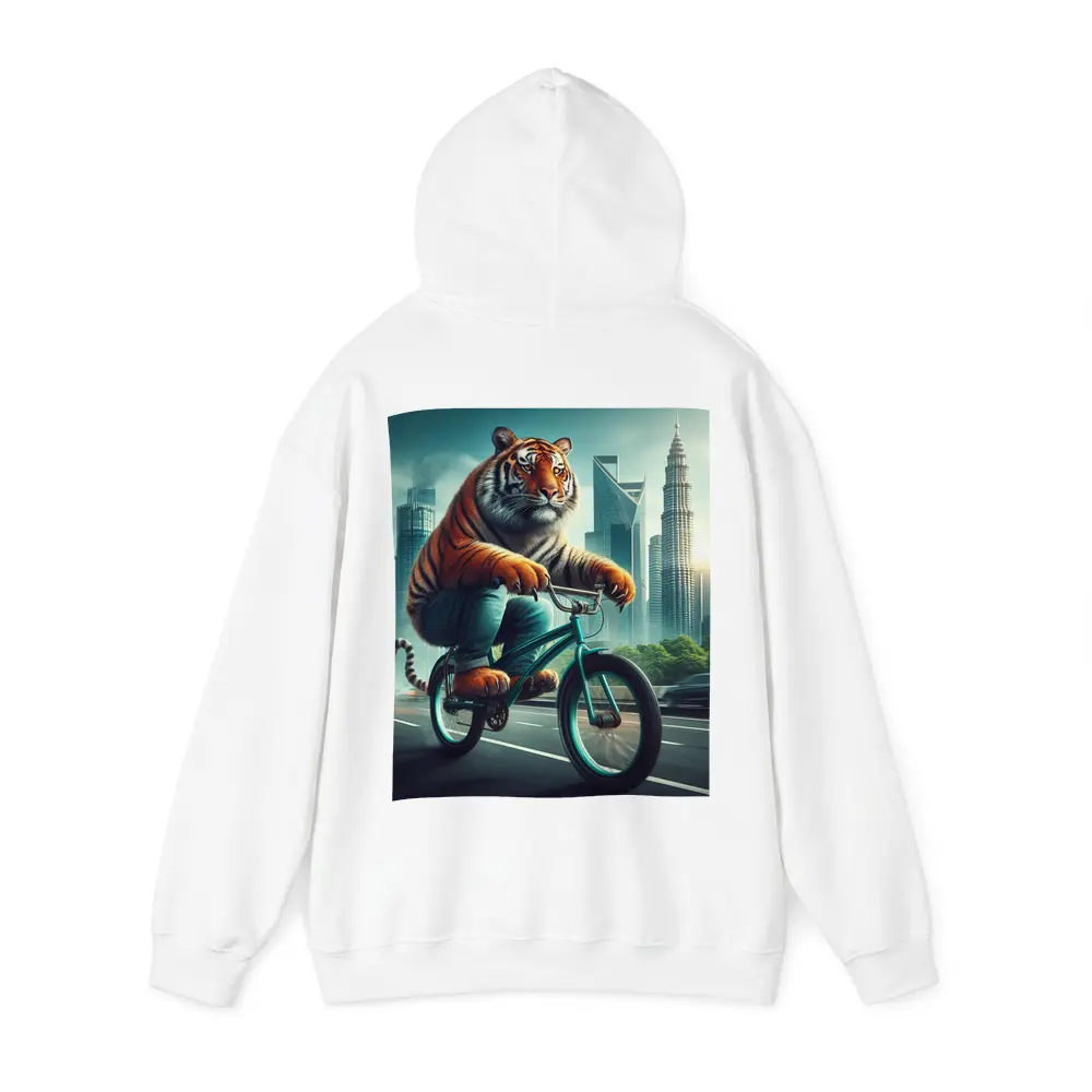Tiger Riding Bicycle City Skyline Art – Hoodies
