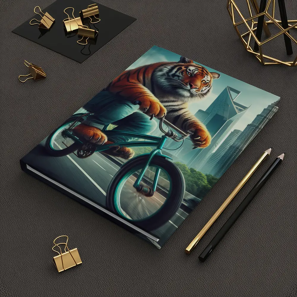 Tiger Riding Bicycle City Skyline Art – Notebooks