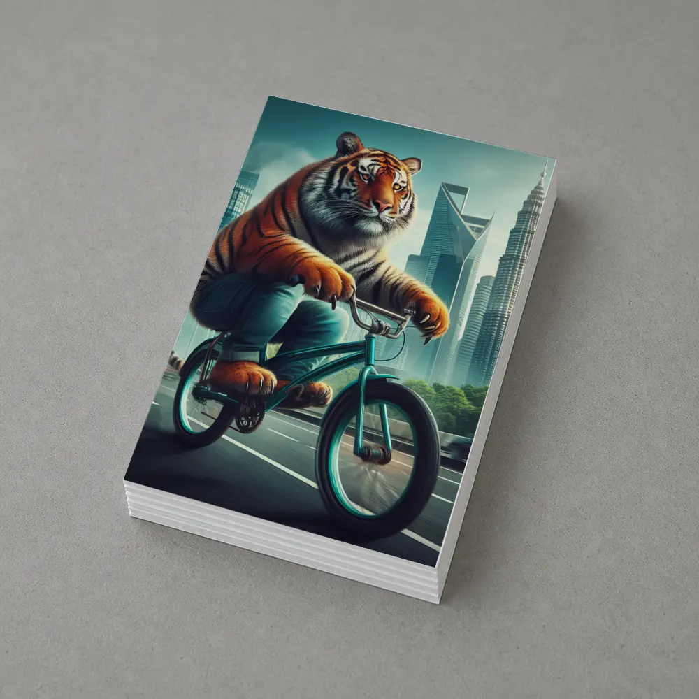 Tiger Riding Bicycle City Skyline Art – Postcards