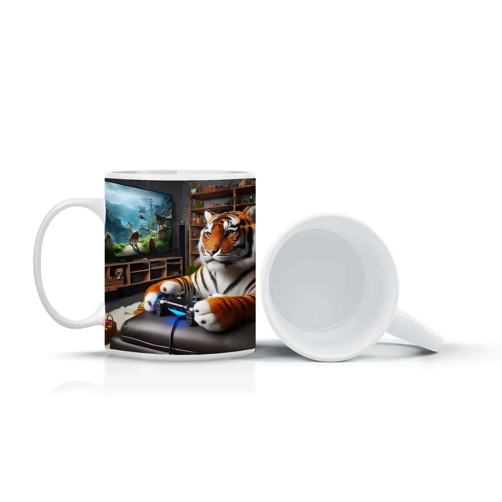 Tiger Playing Video Games Cozy Room – Mugs