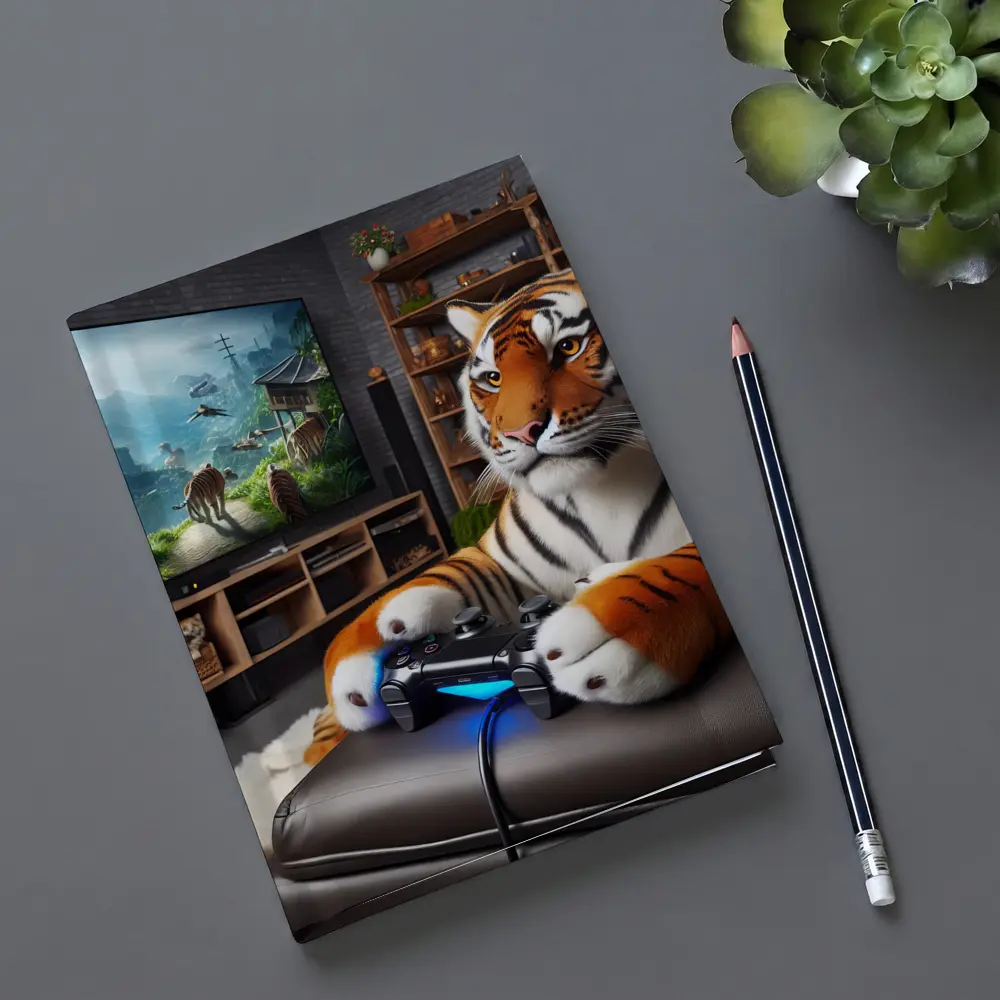 Tiger Playing Video Games Cozy Room – Notebooks