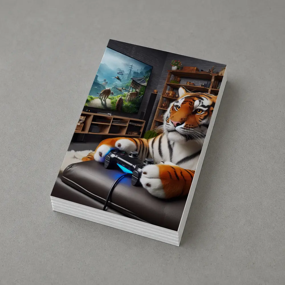 Tiger Playing Video Games Cozy Room – Postcards