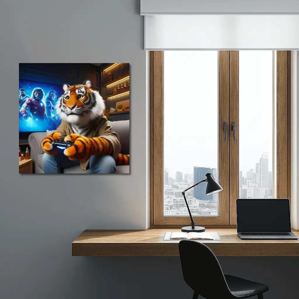 Tiger Gaming Controller Couch Neon Room – Wall Art