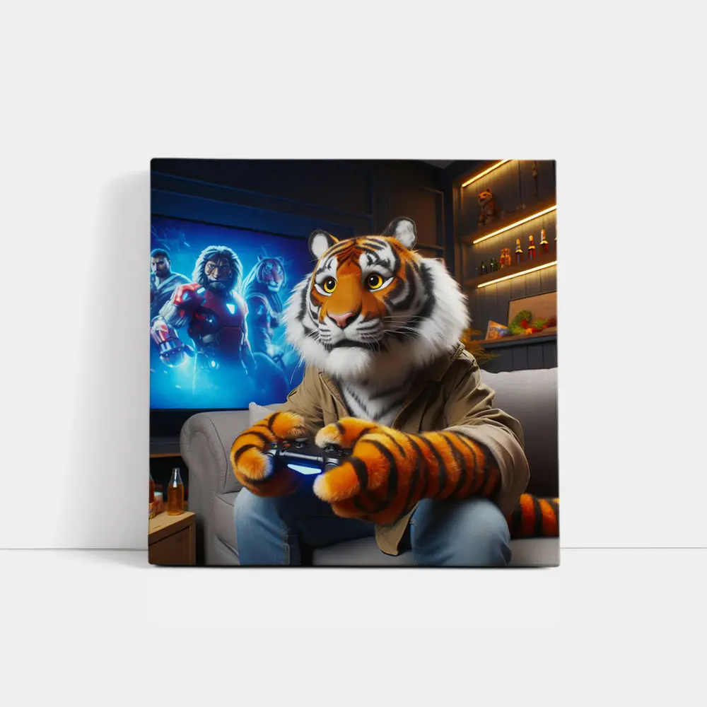 Tiger Gaming Controller Couch Neon Room – Wall Art