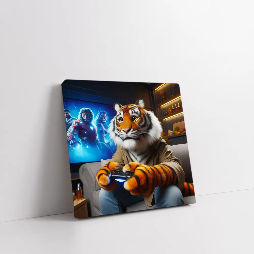 Tiger Gaming Controller Couch Neon Room – Wall Art