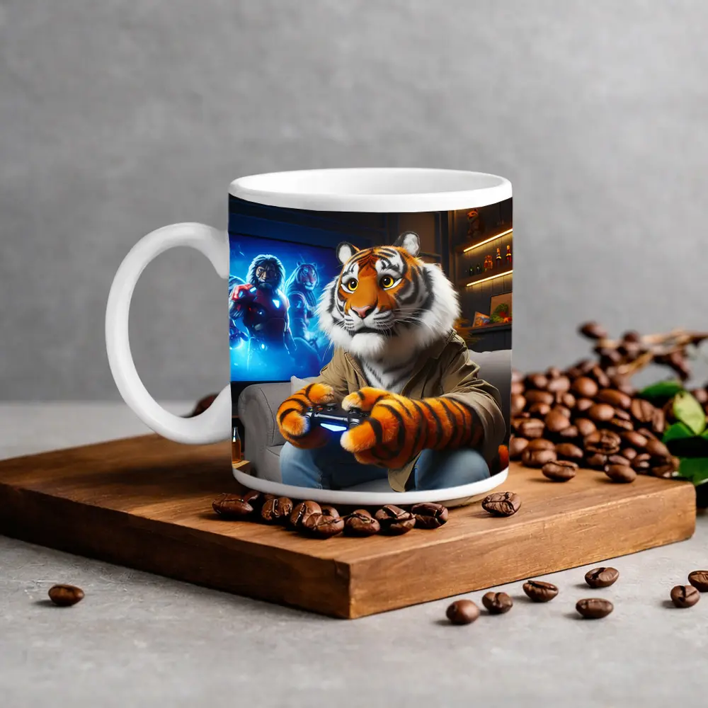 Tiger Gaming Controller Couch Neon Room – Mugs