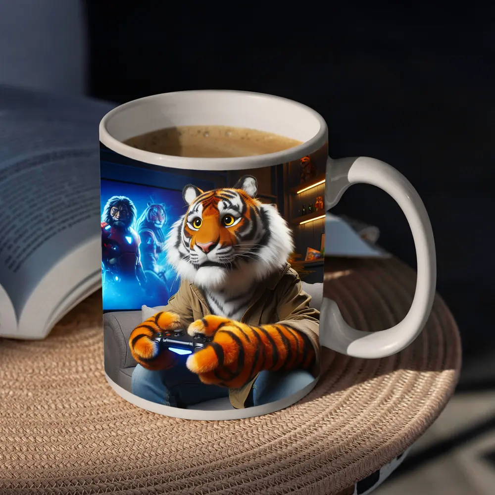Tiger Gaming Controller Couch Neon Room – Mugs
