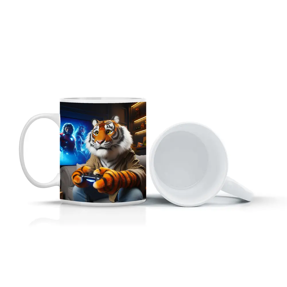 Tiger Gaming Controller Couch Neon Room – Mugs