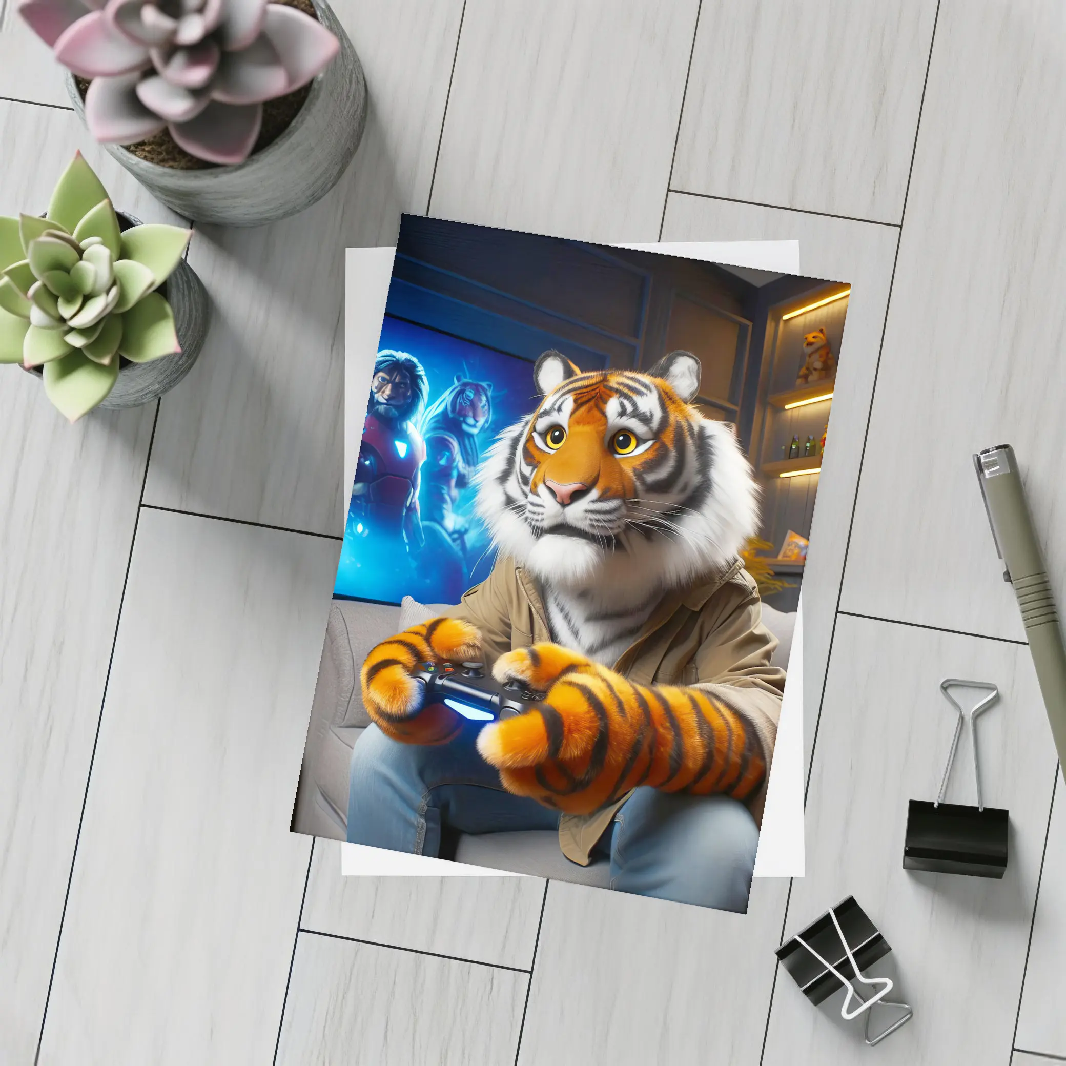 Tiger Gaming Controller Couch Neon Room – Postcards