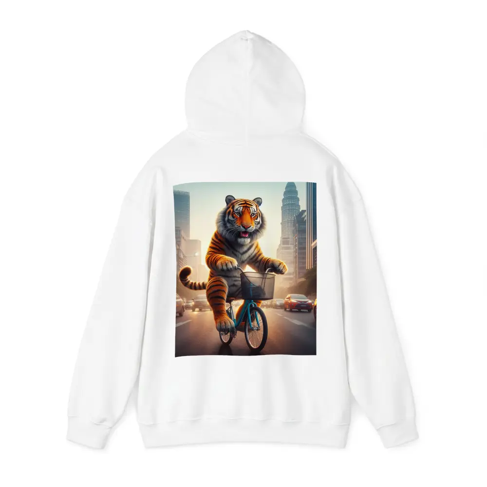 Tiger Riding Bicycle Through City Streets – Hoodies