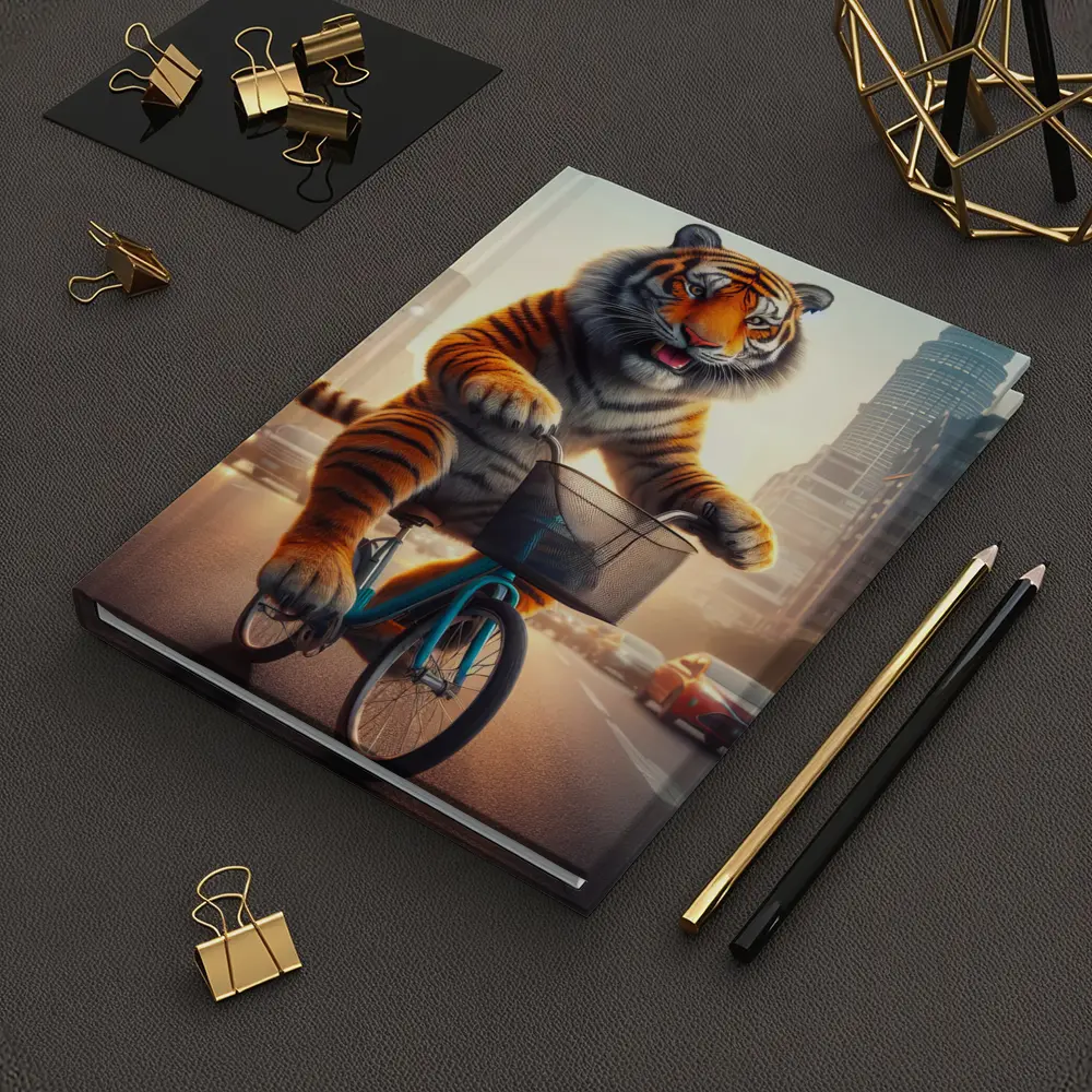 Tiger Riding Bicycle Through City Streets – Notebooks