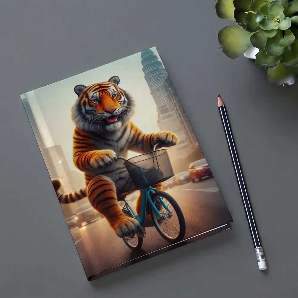 Tiger Riding Bicycle Through City Streets – Notebooks