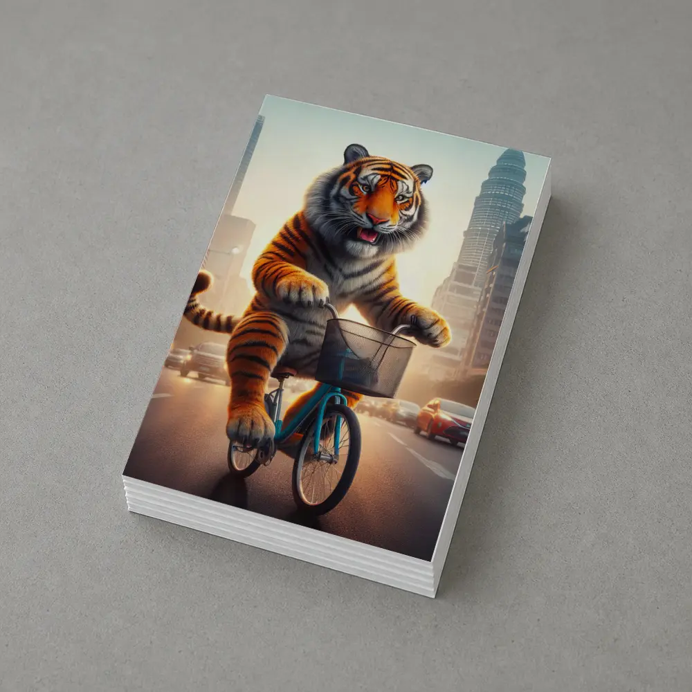 Tiger Riding Bicycle Through City Streets – Postcards
