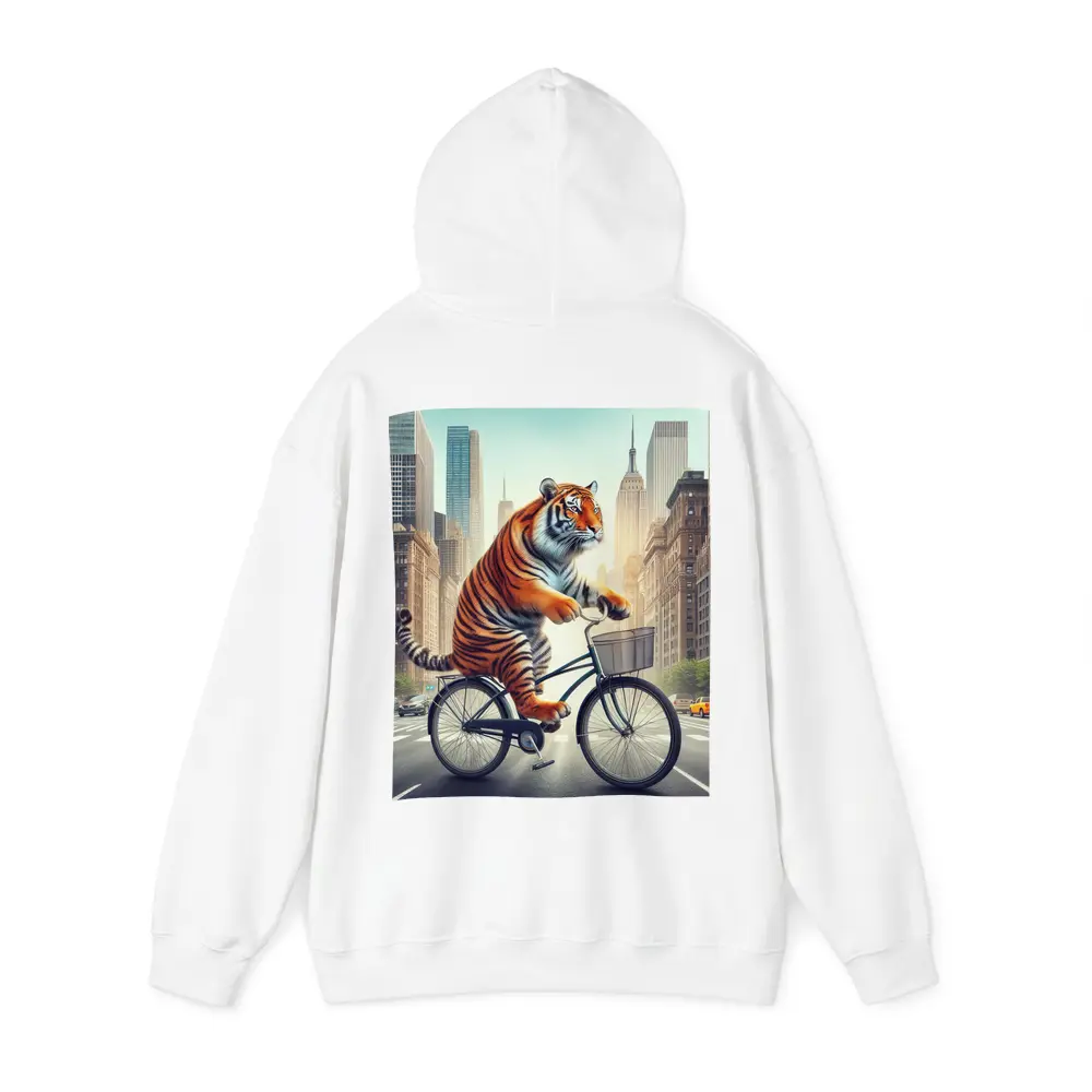 Tiger Riding Bicycle Through City Streets – Hoodies