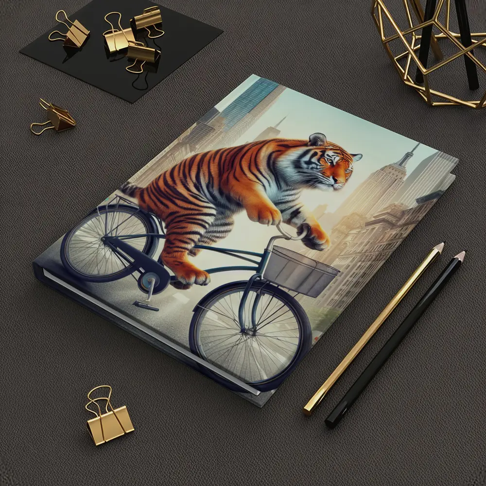 Tiger Riding Bicycle Through City Streets – Notebooks