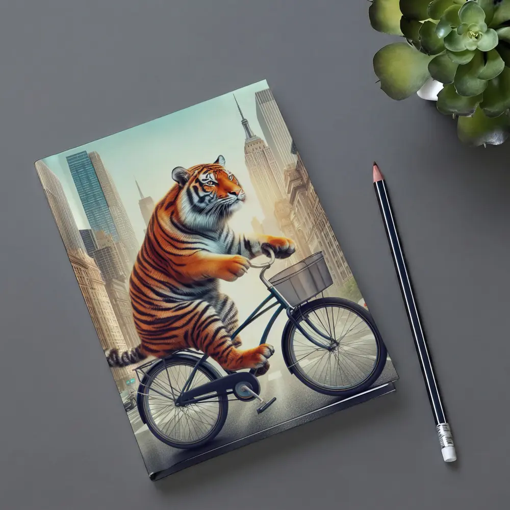Tiger Riding Bicycle Through City Streets – Notebooks
