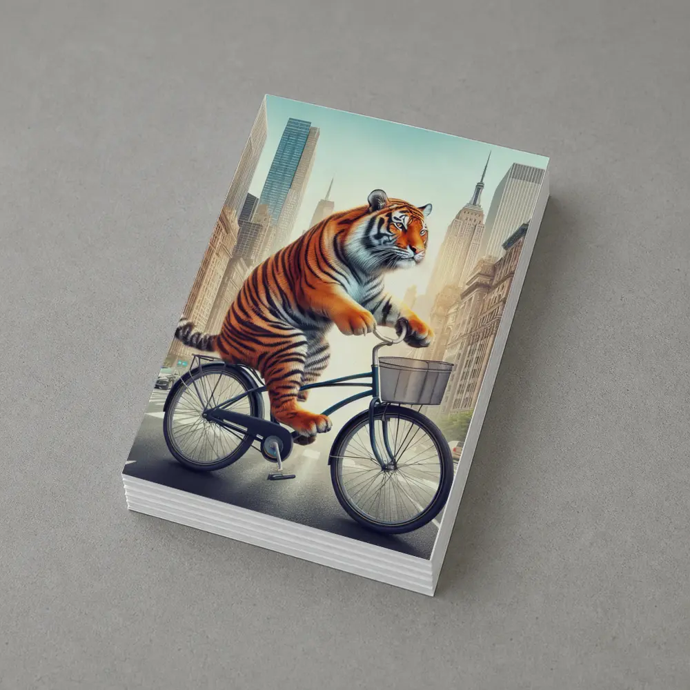Tiger Riding Bicycle Through City Streets – Postcards