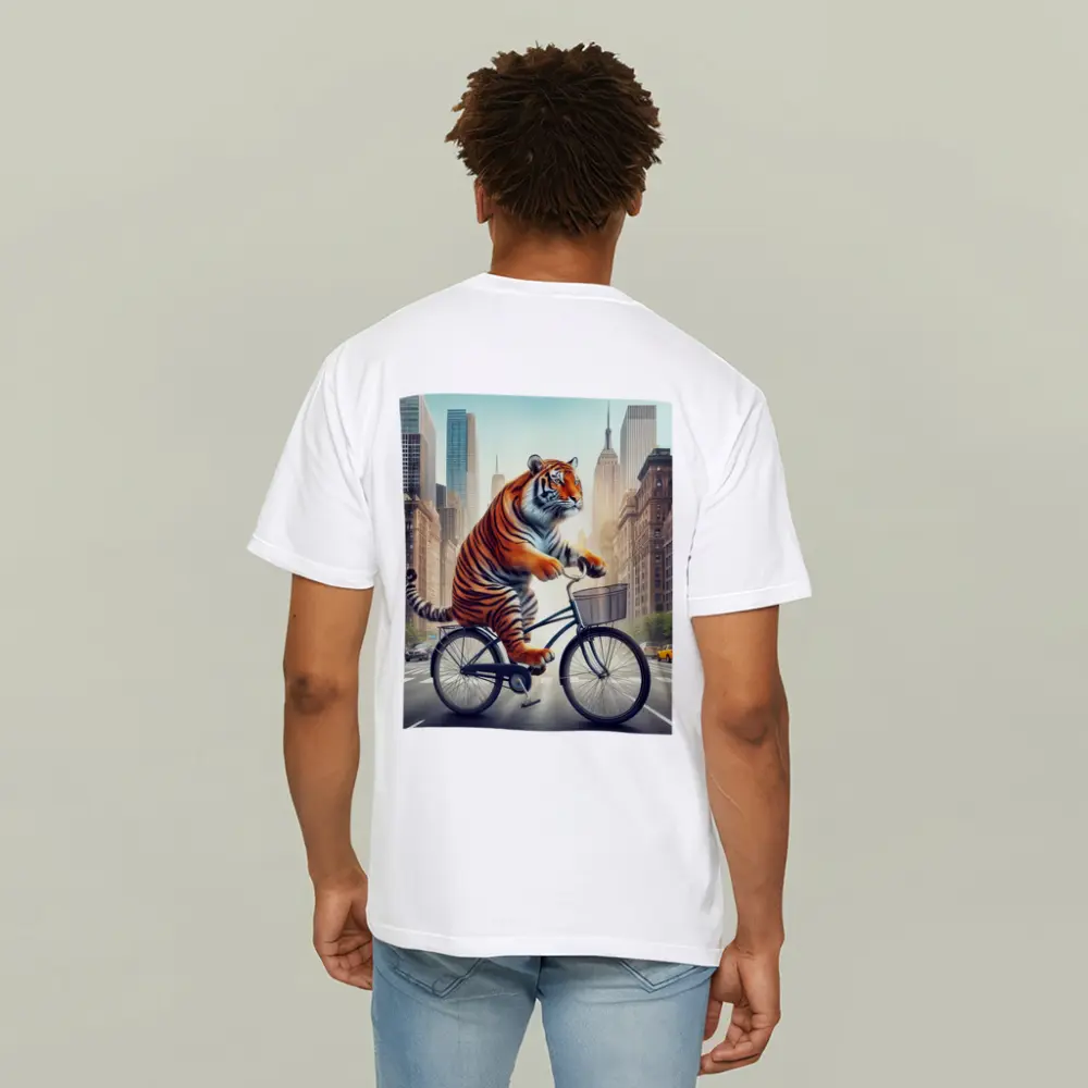 Tiger Riding Bicycle Through City Streets – T-Shirts