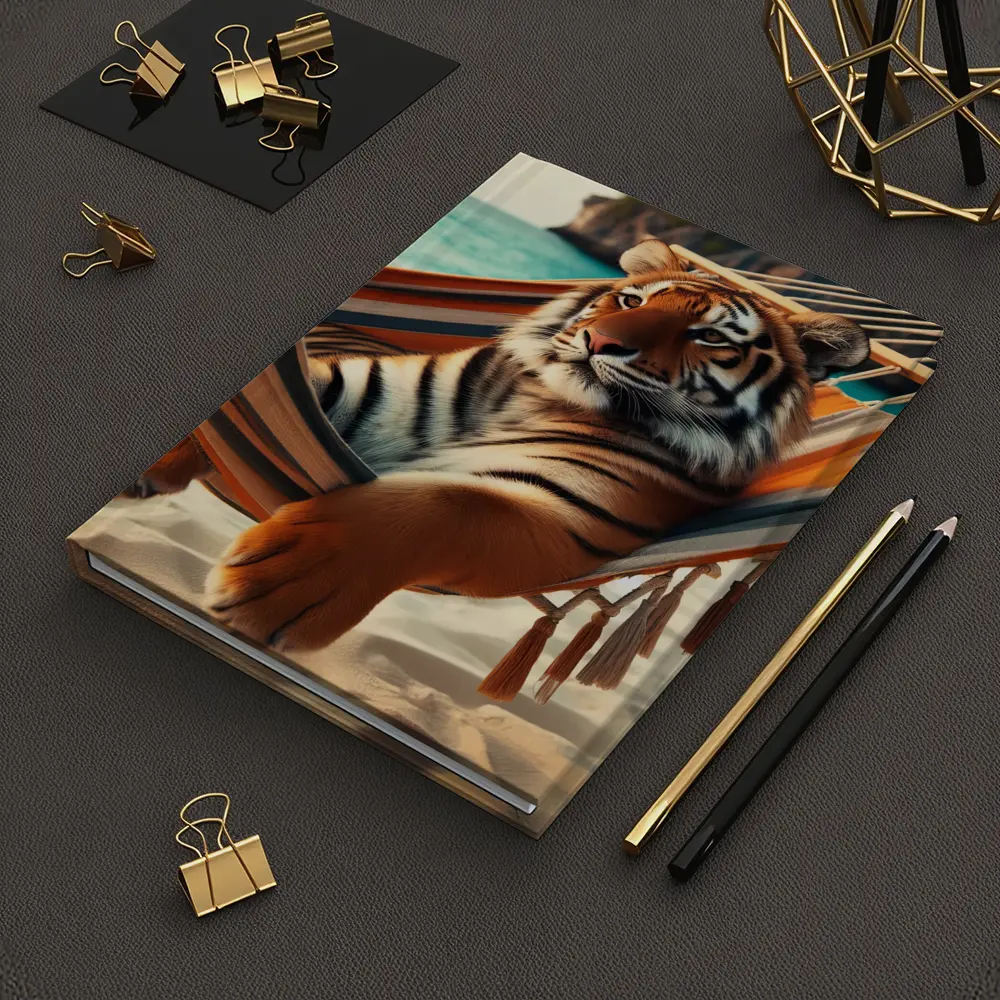 Tiger Relaxing In Hammock On Beach – Notebooks