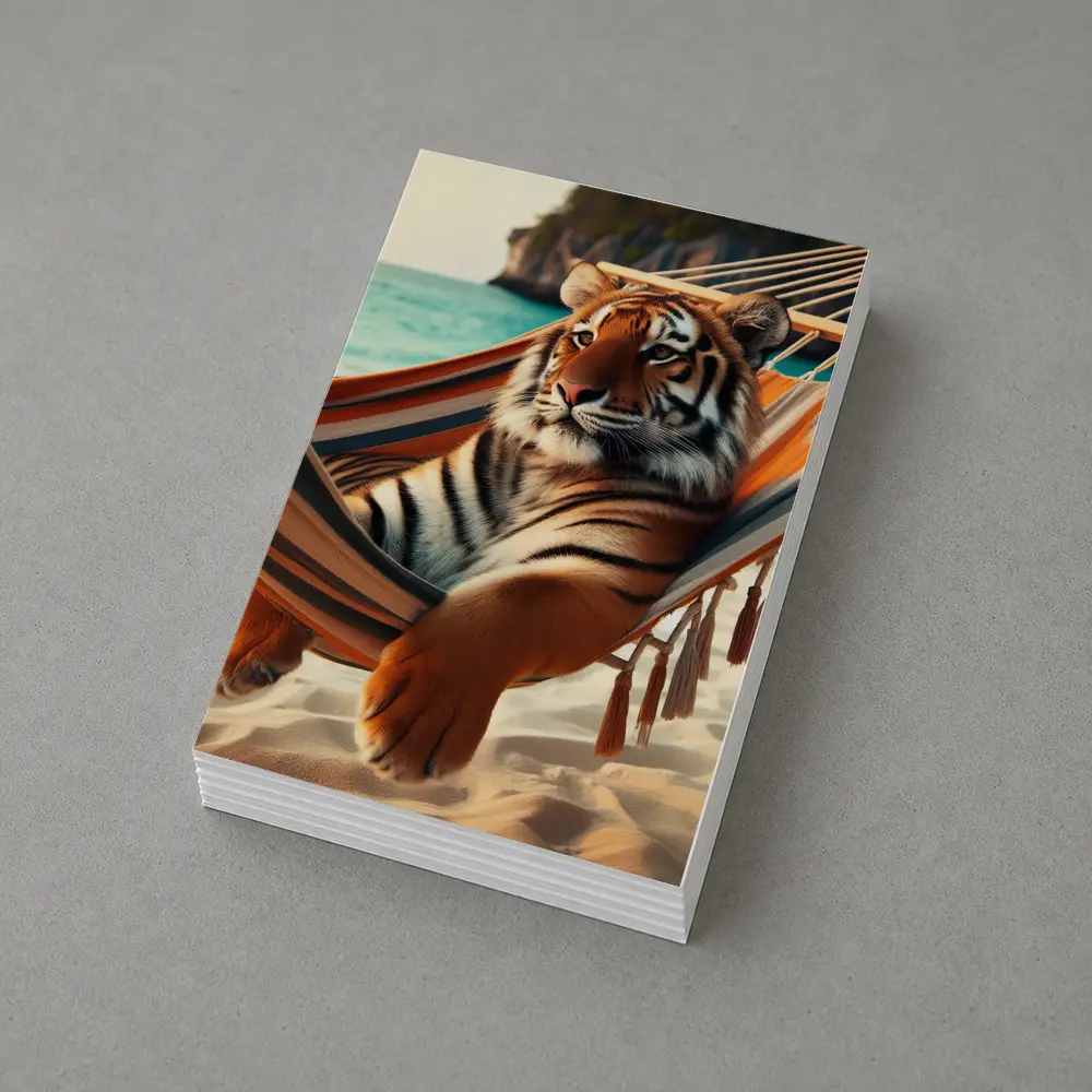Tiger Relaxing In Hammock On Beach – Postcards