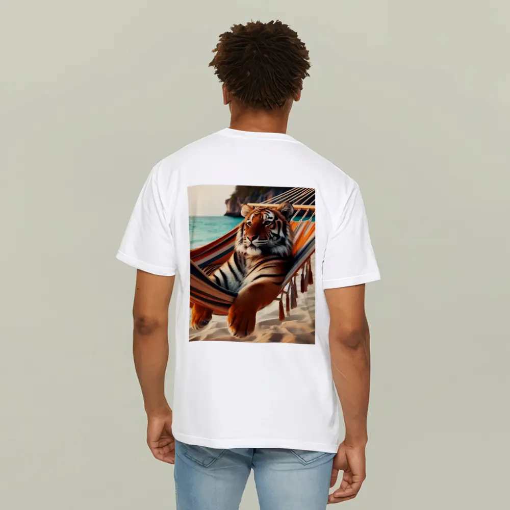 Tiger Relaxing In Hammock On Beach – T-Shirts