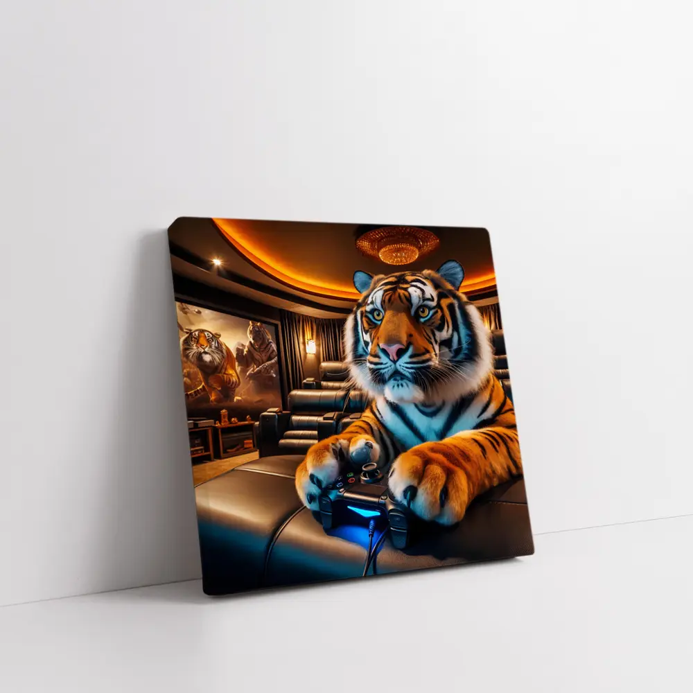 Tiger Playing Video Games Home Theater – Wall Art