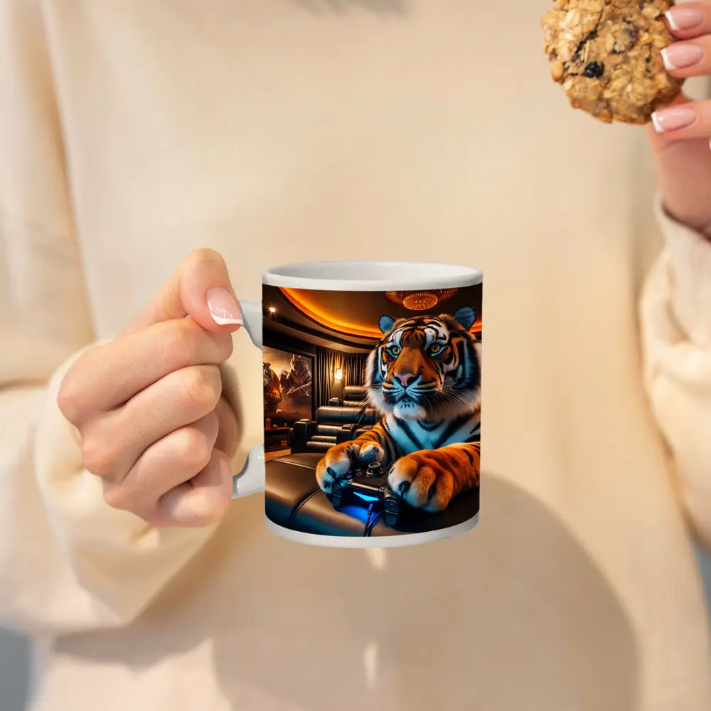 Tiger Playing Video Games Home Theater – Mugs
