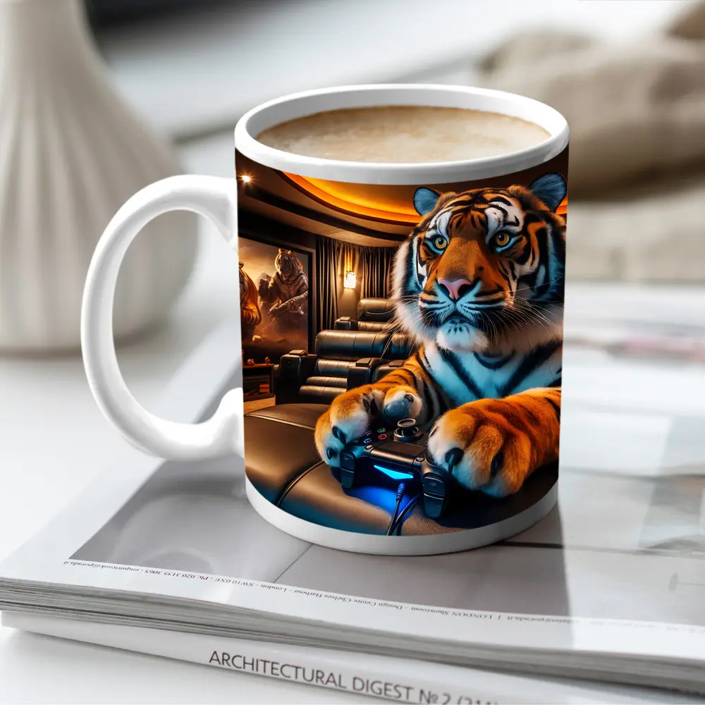 Tiger Playing Video Games Home Theater – Mugs