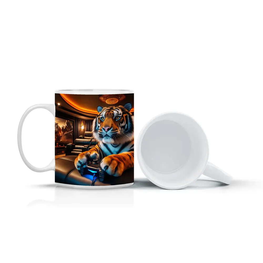Tiger Playing Video Games Home Theater – Mugs