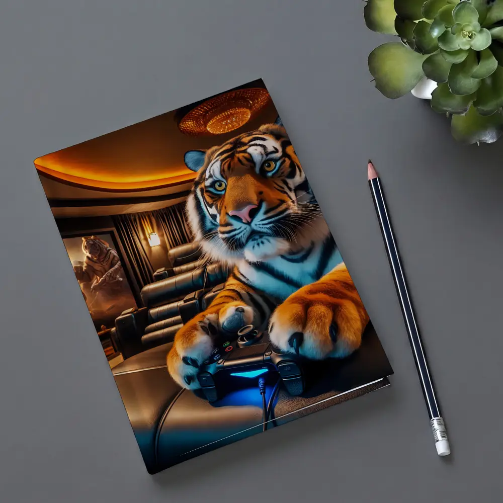 Tiger Playing Video Games Home Theater – Notebooks