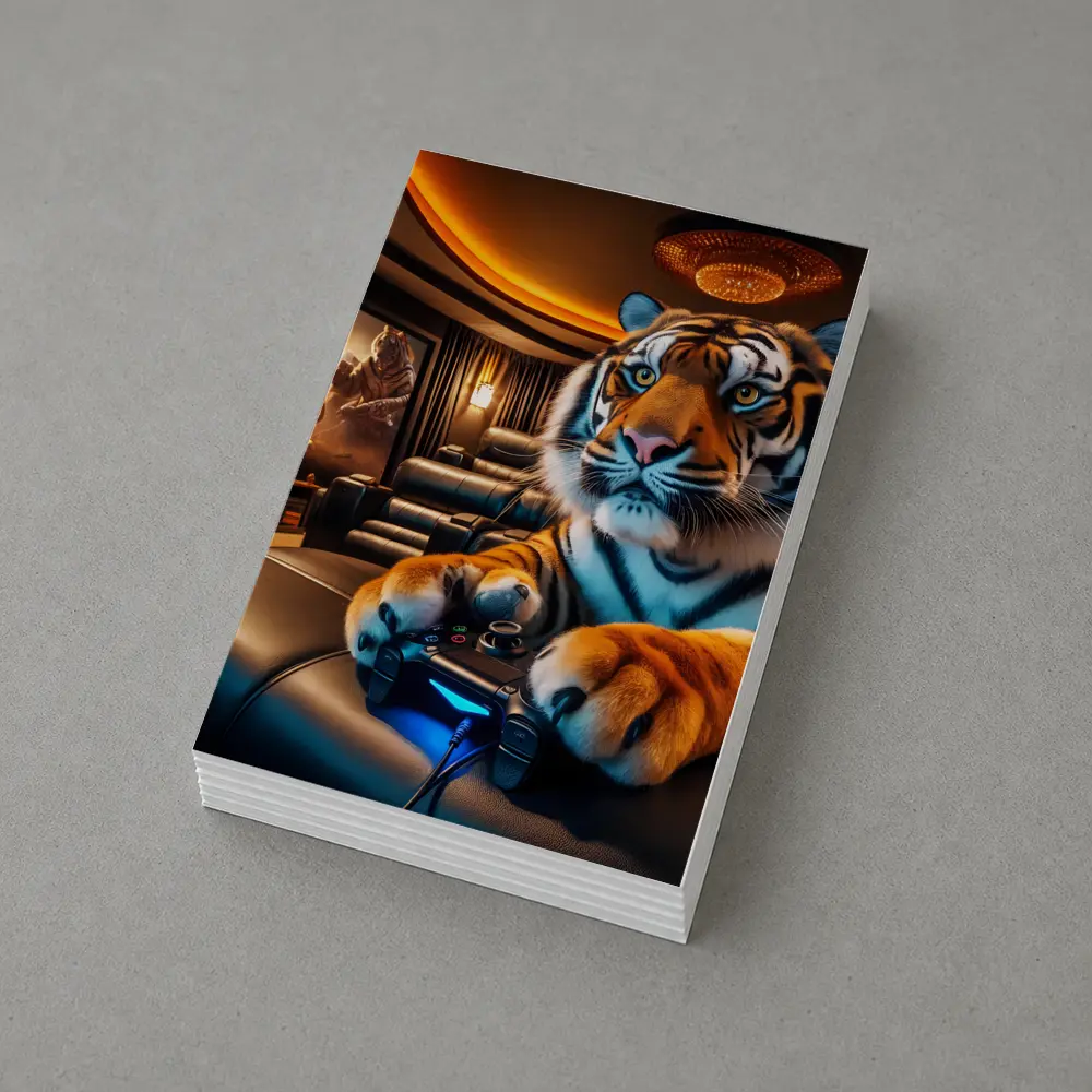 Tiger Playing Video Games Home Theater – Postcards