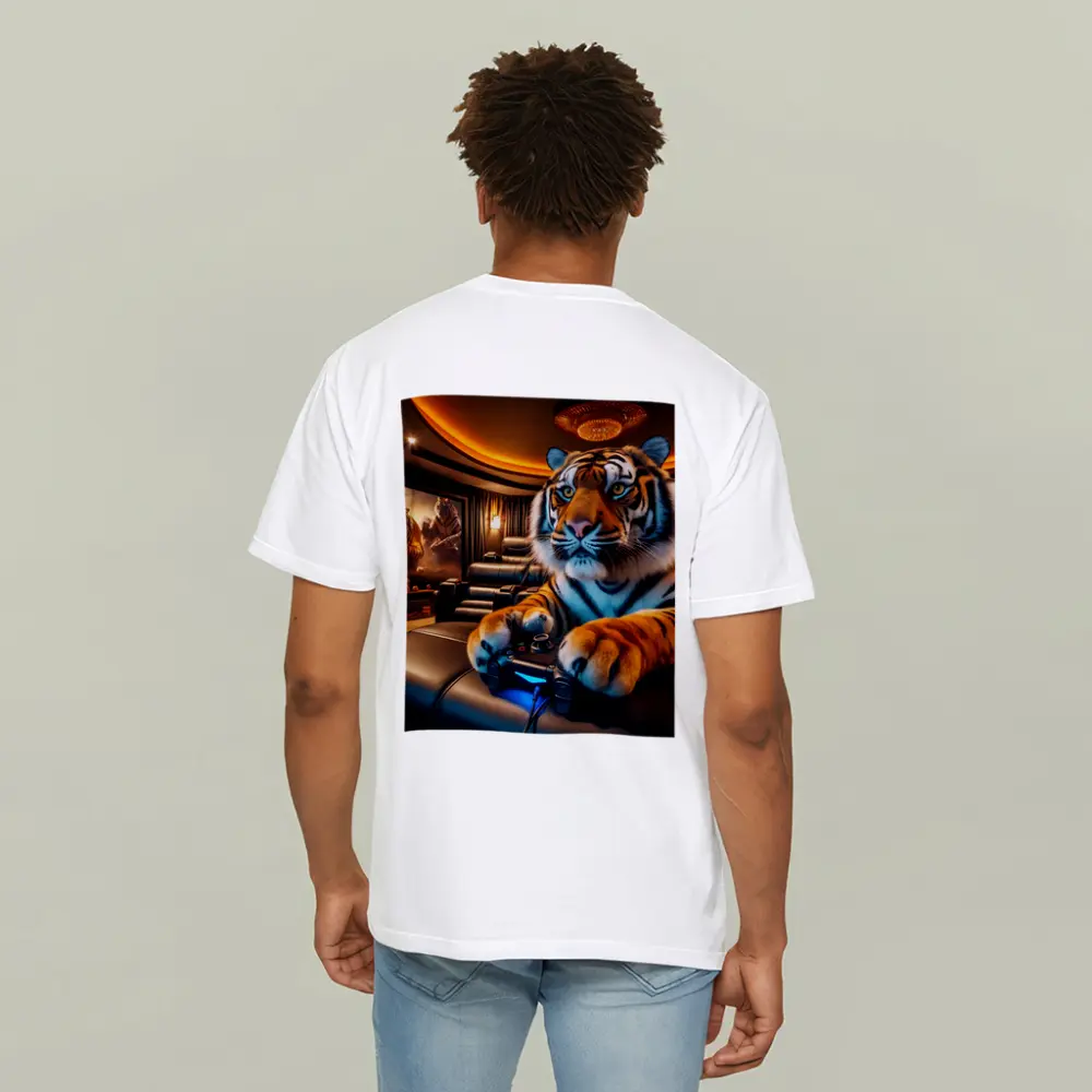 Tiger Playing Video Games Home Theater – T-Shirts