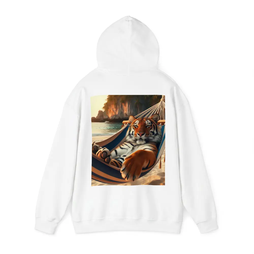 Tiger Relaxing in Hammock on Beach – Hoodies