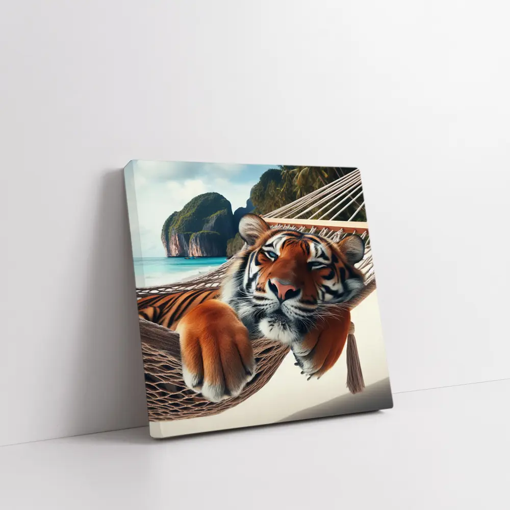Relaxed Tiger Lounging In Hammock Beach – Wall Art