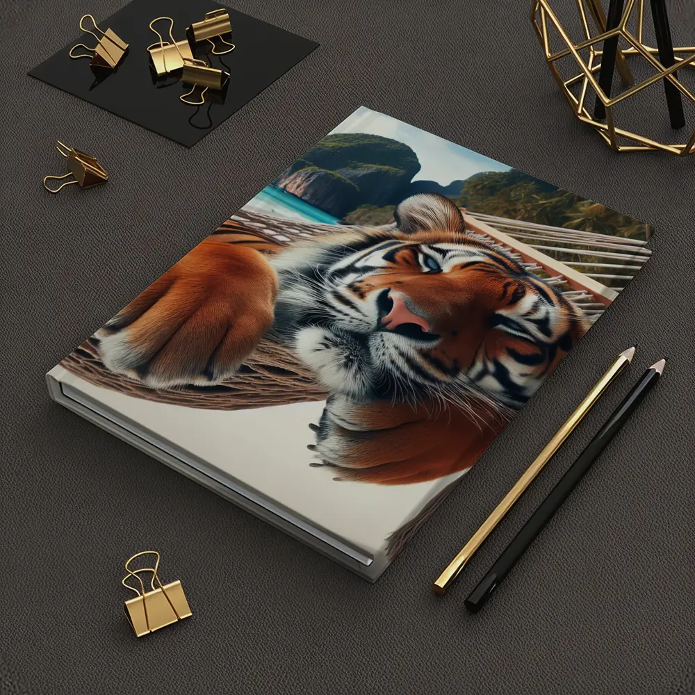 Relaxed Tiger Lounging In Hammock Beach – Notebooks
