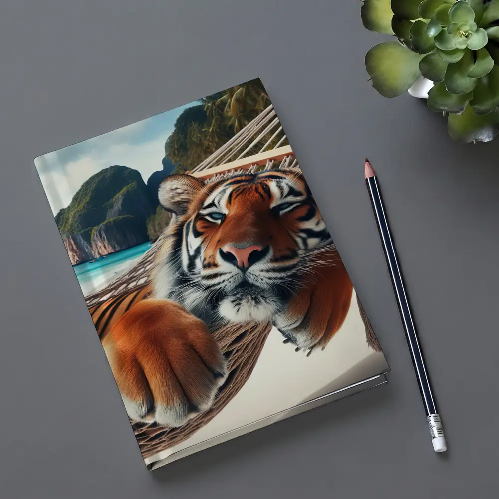 Relaxed Tiger Lounging In Hammock Beach – Notebooks