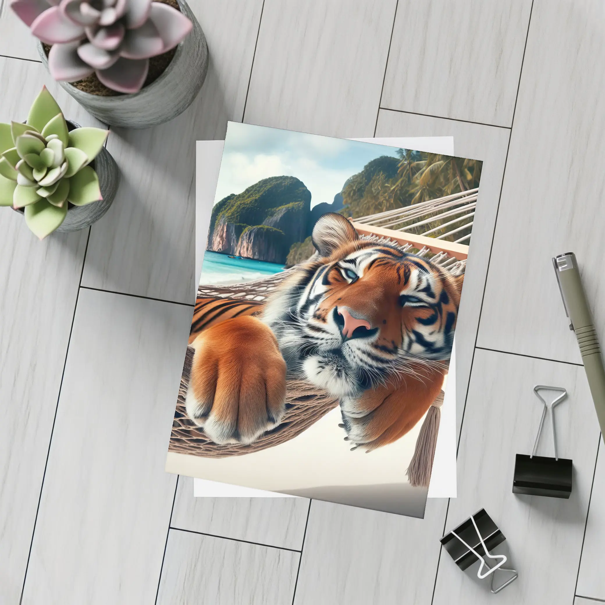 Relaxed Tiger Lounging In Hammock Beach – Postcards