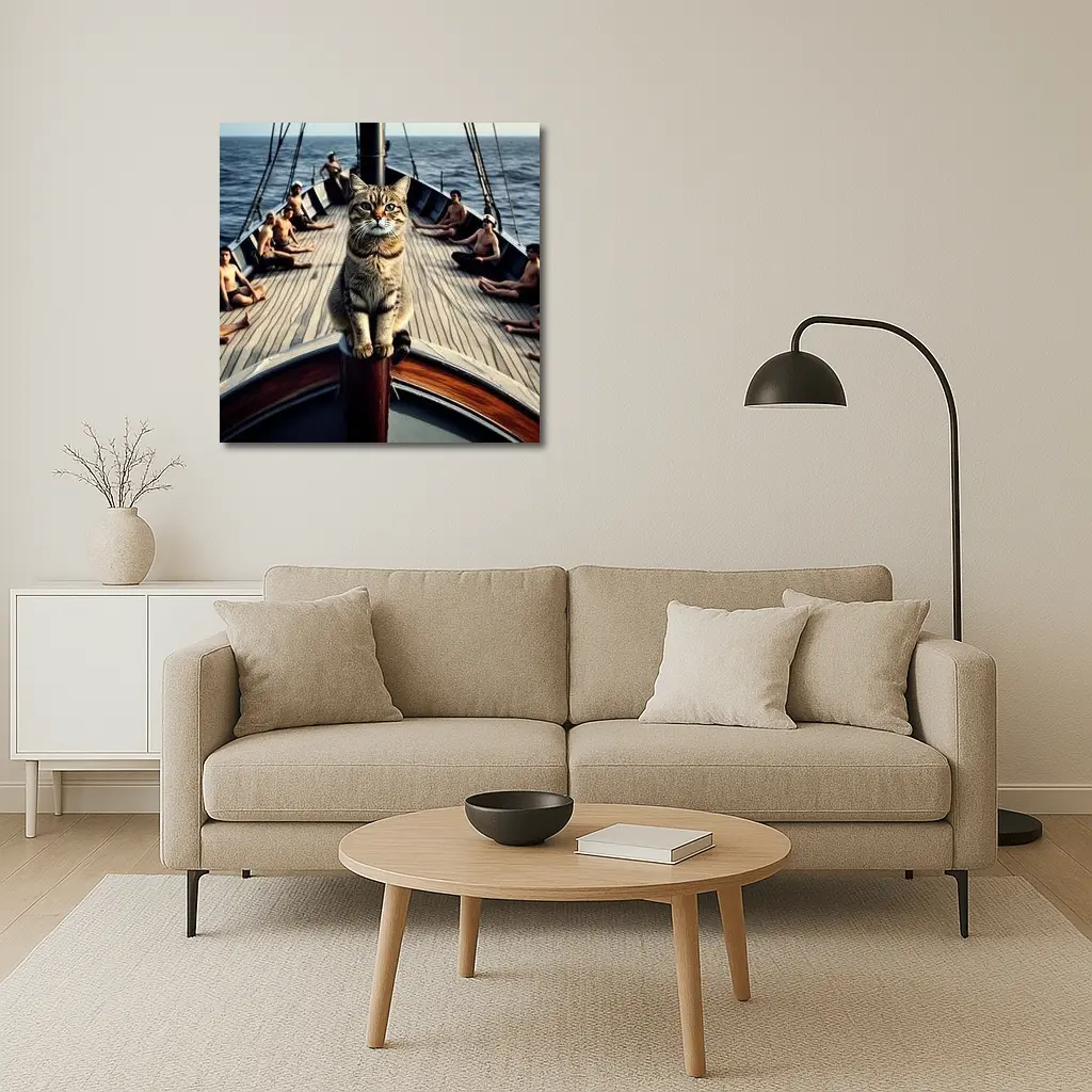 Tabby Cat Standing On Sailboat Bow – Wall Art