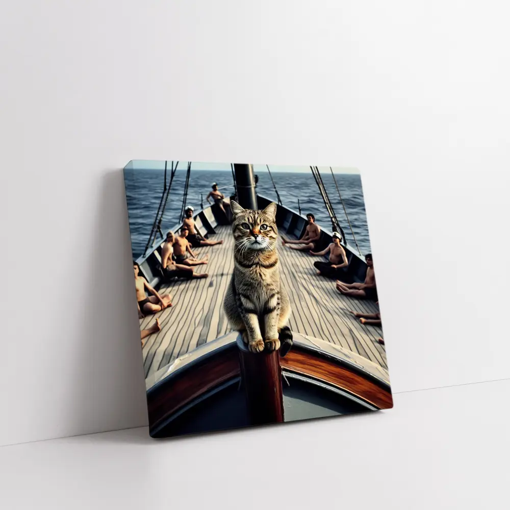 Tabby Cat Standing On Sailboat Bow – Wall Art