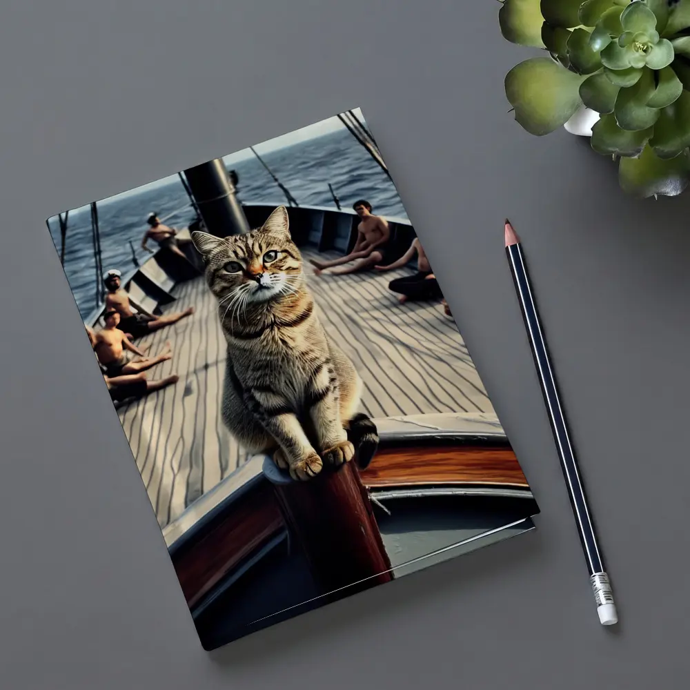 Tabby Cat Standing On Sailboat Bow – Notebooks