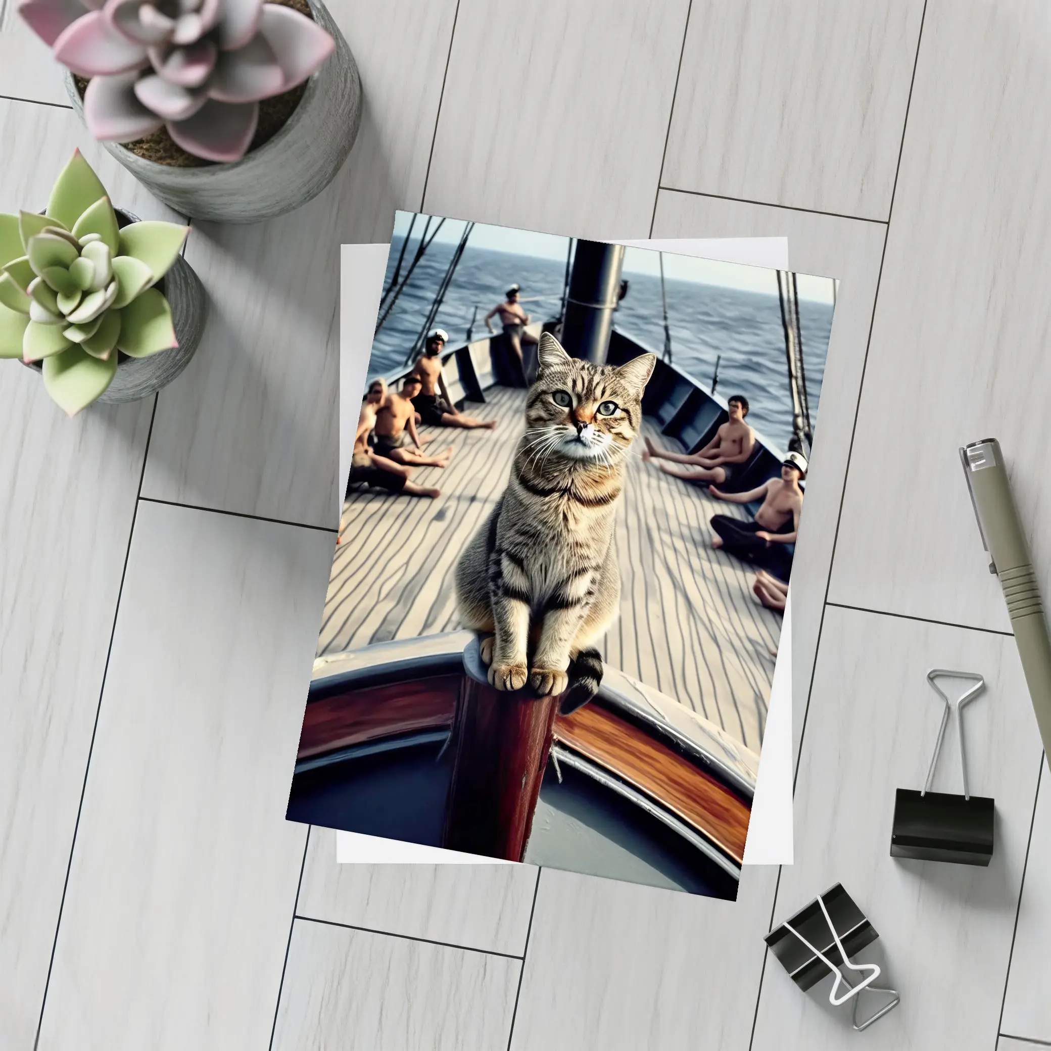 Tabby Cat Standing On Sailboat Bow – Postcards