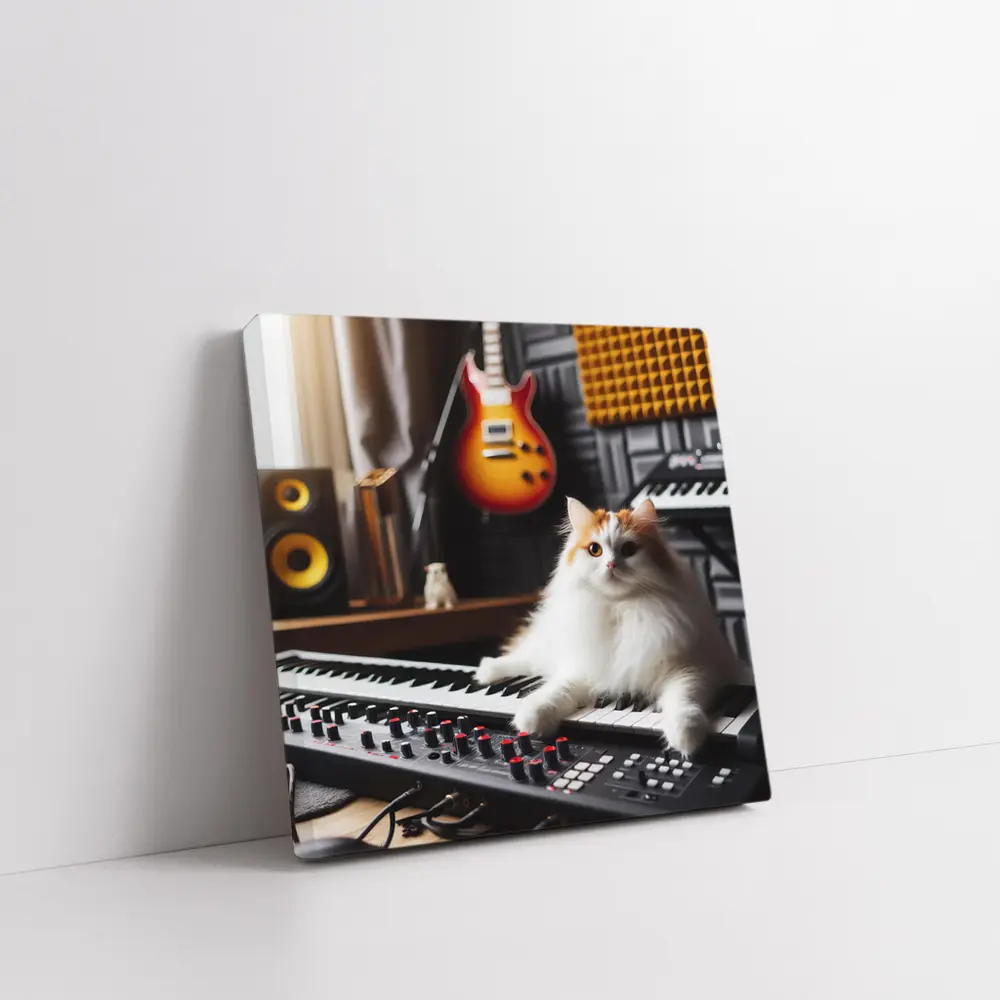 Fluffy Cat Relaxing on Music Studio Keyboard – Wall Art