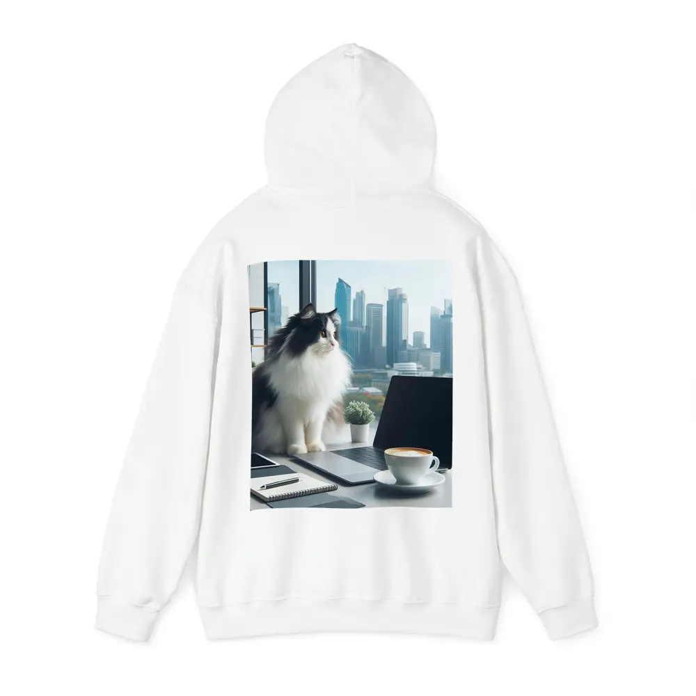 Fluffy Cat Working At Office Desk – Hoodies