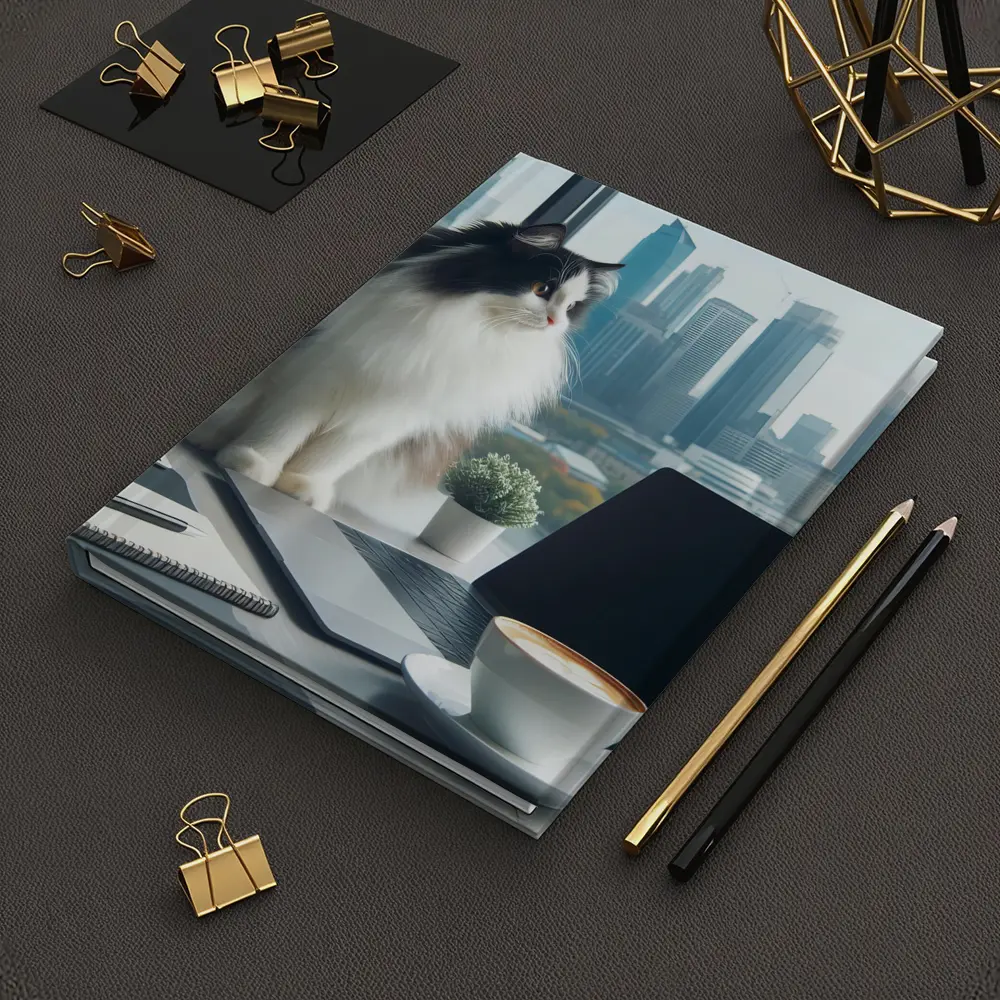 Fluffy Cat Working At Office Desk – Notebooks