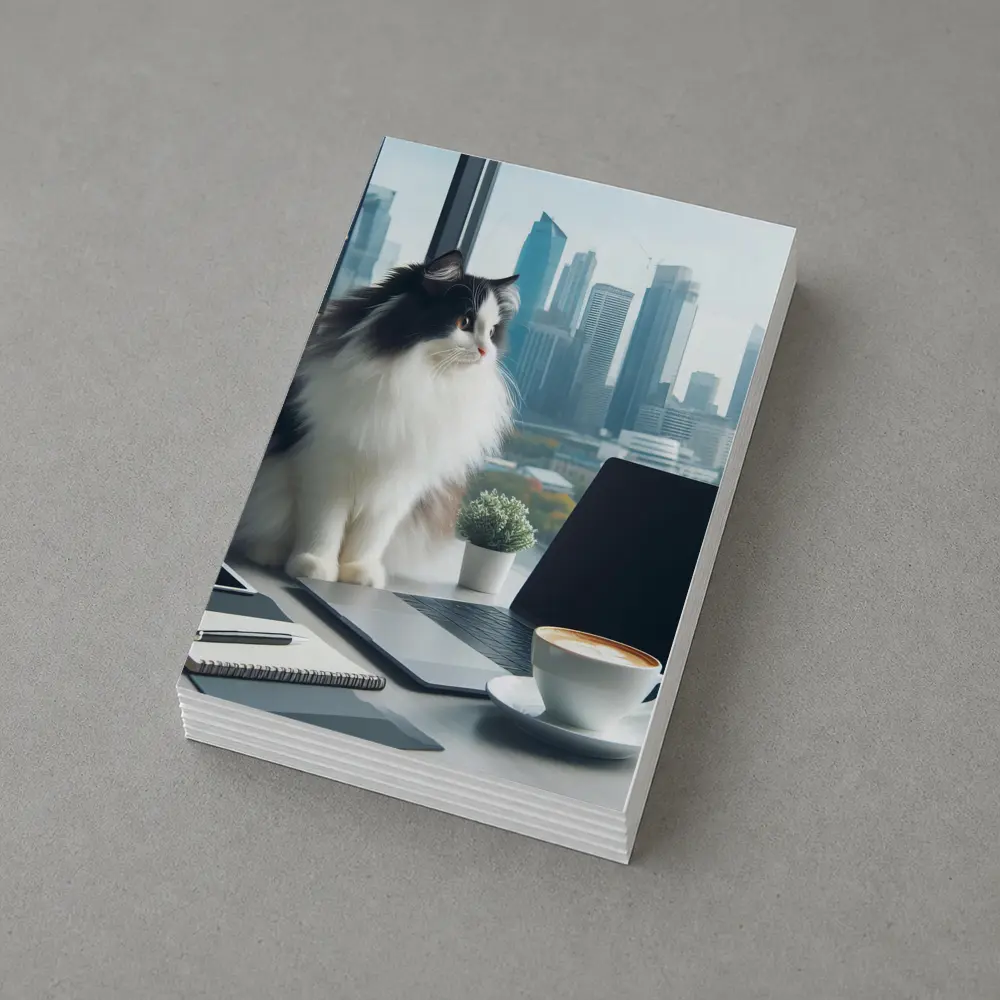 Fluffy Cat Working At Office Desk – Postcards